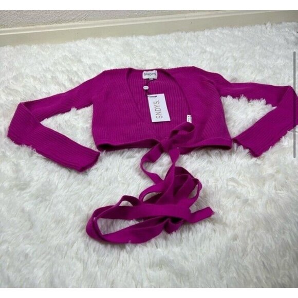 SNDYS Prima Knit Top Fuchsia Pink Waist Tie - Picture 5 of 8